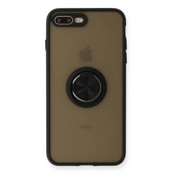 iPhone 7 Plus Kılıf Montreal Yüzüklü Silikon Kapak - Siyah