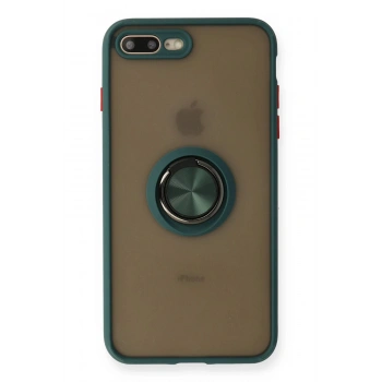iPhone 7 Plus Kılıf Montreal Yüzüklü Silikon Kapak - Yeşil