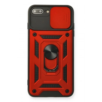 iPhone 7 Plus Kılıf Pars Lens Yüzüklü Silikon - Kırmızı