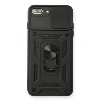 iPhone 7 Plus Kılıf Pars Lens Yüzüklü Silikon - Siyah