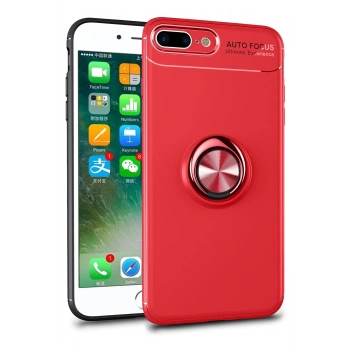 iPhone 7 Plus Kılıf Range Yüzüklü Silikon - Kırmızı