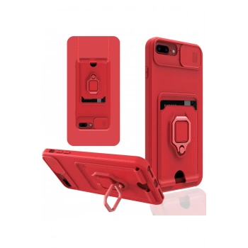 iPhone 7 Plus Kılıf Zuma Kartvizitli Yüzüklü Silikon - Kırmızı