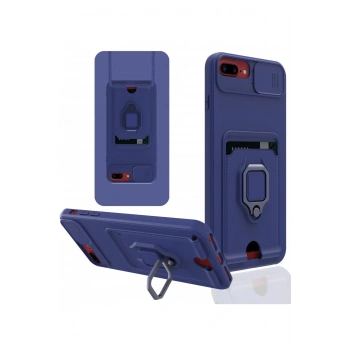 iPhone 7 Plus Kılıf Zuma Kartvizitli Yüzüklü Silikon - Lacivert