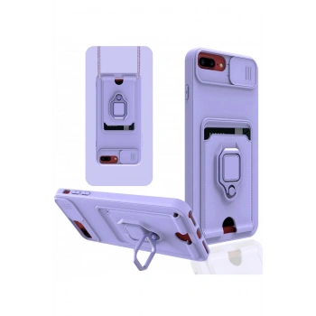 iPhone 7 Plus Kılıf Zuma Kartvizitli Yüzüklü Silikon - Lila