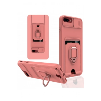 iPhone 7 Plus Kılıf Zuma Kartvizitli Yüzüklü Silikon - Pembe