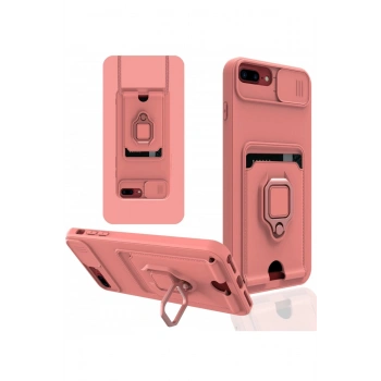 iPhone 7 Plus Kılıf Zuma Kartvizitli Yüzüklü Silikon - Pembe
