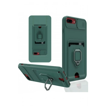 iPhone 7 Plus Kılıf Zuma Kartvizitli Yüzüklü Silikon - Yeşil