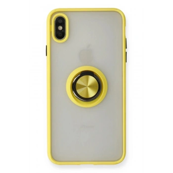 iPhone X Kılıf Montreal Yüzüklü Silikon Kapak - Sarı