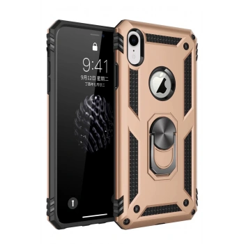 iPhone XR Kılıf Sofya Yüzüklü Silikon Kapak - Gold