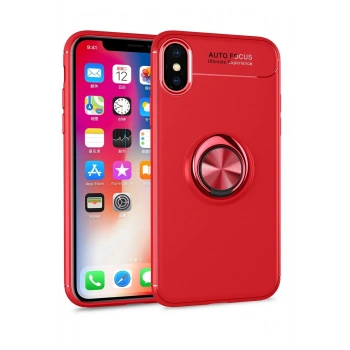 iPhone XS Kılıf Range Yüzüklü Silikon - Kırmızı