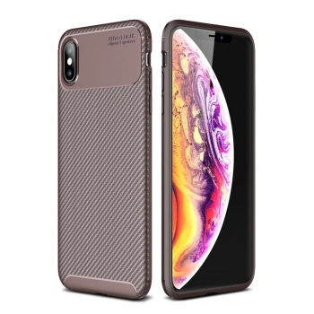 iPhone XS Max Kılıf Auto Focus Karbon Kapak - Kahverengi