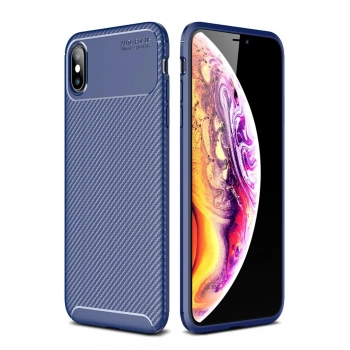 iPhone XS Max Kılıf Auto Focus Karbon Kapak - Lacivert