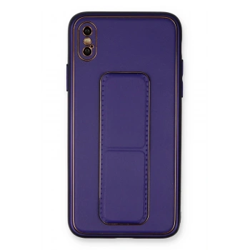 iPhone XS Max Kılıf Coco Deri Standlı Kapak - Mor