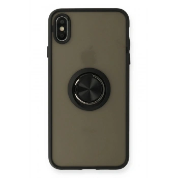 iPhone XS Max Kılıf Montreal Yüzüklü Silikon Kapak - Siyah