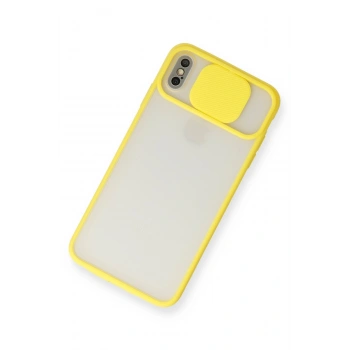 iPhone XS Max Kılıf Palm Buzlu Kamera Sürgülü Silikon - Sarı