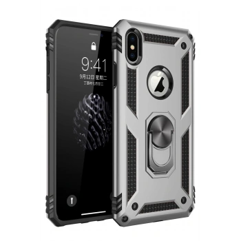 iPhone XS Max Kılıf Sofya Yüzüklü Silikon Kapak - Gümüş