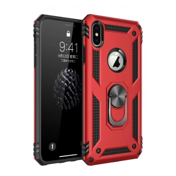 iPhone XS Max Kılıf Sofya Yüzüklü Silikon Kapak - Kırmızı