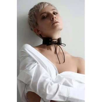 İpli Bağlamalı Deri Choker Tasma - Brf900