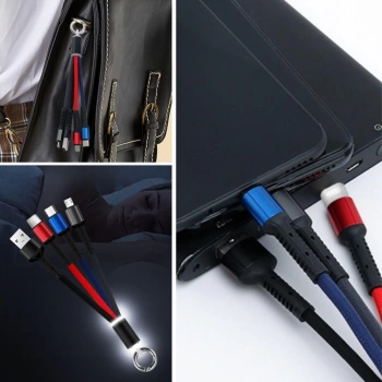 Işıklı Anahtarlık Model 3 in 1 USB Çıkışlı MİKRO,TYPE-C ve İphone Uyumlu Şarj Kablosu (4887)