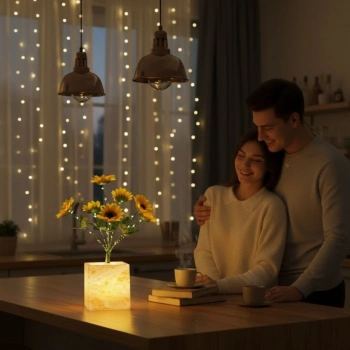 Işıklı Yapay Çiçek – Sarı Saksılı LED Dekoratif Bitki, Masaüstü ve Ev Ofis Aydınlatmalı Süs Bitkisi (4887)