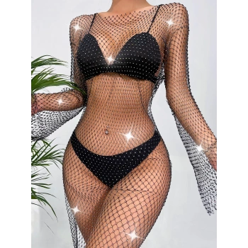 Işıltılı File Detaylı Uzun File Gece Elbisesi & Taş İşlemeli Parti Modeli-Gece & Davet Şıklığı