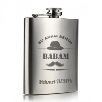 İsme Özel Kral Babam 9 Oz Çelik Cep Matarası 266 Ml İçecek Cep Matarası Babaya Hediye
