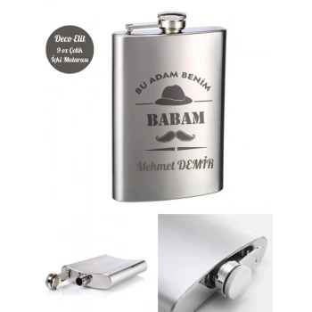 İsme Özel Kral Babam 9 Oz  Çelik Cep Matarası 266 Ml İçecek Cep Matarası Babaya Hediye