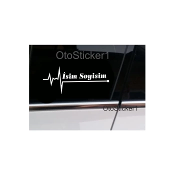 İsme Özel Nabız Kalp Atış Ritim Sticker 2 Adet Beyaz 16*7 Cm