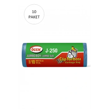 J-250 Jumbo Boy Çöp Torbası 80 x 110 cm 10 Lu Rulo x 10 Paket = 100 Adet (Mavi)