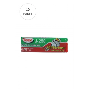 J-250 Jumbo Boy Çöp Torbası 80 x 110 cm 10 Lu Rulo x 10 Paket = 100 Adet (Siyah)