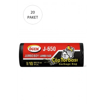 J-650 Jumbo Boy Çöp Torbası 80 x 110 cm 10 Lu Rulo x 20 Paket = 200 Adet (Siyah)