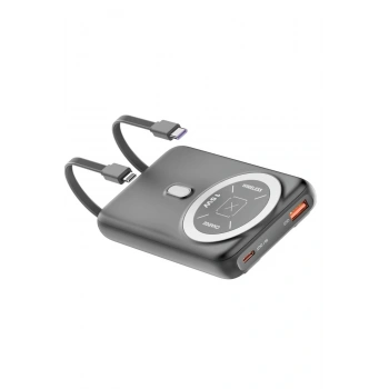 J39 10.000 mAh 20W PD Dahili Kablolu Magsafe Powerbank - Siyah