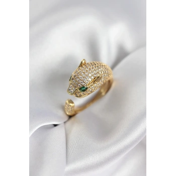 Jaguar Model Gold Renk Zirkon Taşlı Kadın Yüzük - TJ-BYK3934