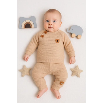 Jakarlı Omuzdan Düğmeli 2li Erkek Bebek Takımı