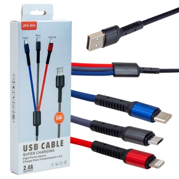 JKX-44 USB TO MICRO USB TYPE-C LIGHTNING 3LÜ 2.4 AMPER SARJ KABLOSU (4887)