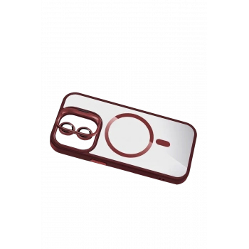  Apple iPhone 11 Remim Lensli Magsafe Standlı Kapak - Bordo