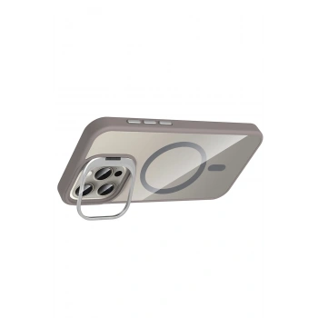  Apple iPhone 15 Pro Max Remim Lensli Magsafe Standlı Kapak - Titan Gri