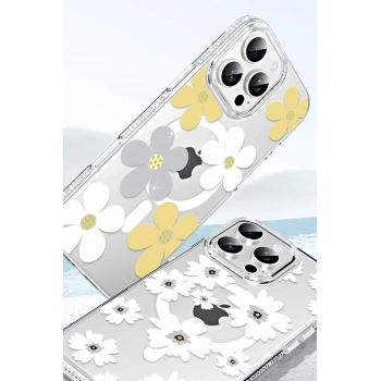  Apple iPhone 16 Floral Magsafe Kapak - Pembe