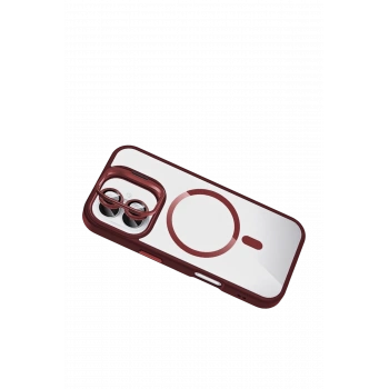  Apple iPhone 16 Plus Remim Lensli Magsafe Standlı Kapak - Bordo