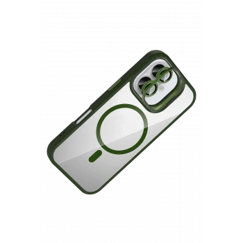  Apple iPhone 16 Plus Remim Lensli Magsafe Standlı Kapak - Koyu Yeşil