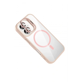  Apple iPhone 16 Plus Remim Lensli Magsafe Standlı Kapak - Pembe