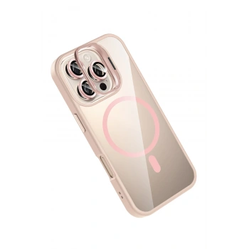  Apple iPhone 16 Pro Max Remim Lensli Magsafe Standlı Kapak - Pembe