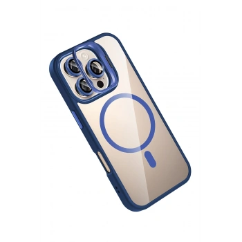  Apple iPhone 16 Pro Remim Lensli Magsafe Standlı Kapak - Lacivert