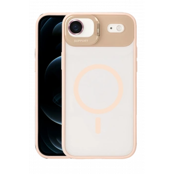  Apple iPhone 17 Air Remim Lensli Magsafe Standlı Kapak - Pembe