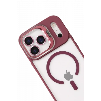  Apple iPhone 17 Pro Max Remim Lensli Magsafe Standlı Kapak - Bordo