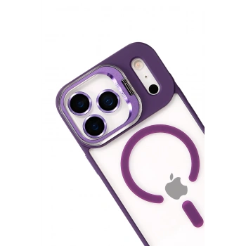  Apple iPhone 17 Pro Max Remim Lensli Magsafe Standlı Kapak - Derin Mor