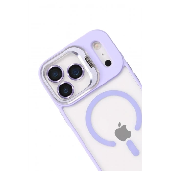  Apple iPhone 17 Pro Max Remim Lensli Magsafe Standlı Kapak - Lila