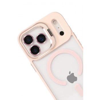  Apple iPhone 17 Pro Max Remim Lensli Magsafe Standlı Kapak - Pembe