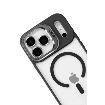  Apple iPhone 17 Pro Max Remim Lensli Magsafe Standlı Kapak - Siyah