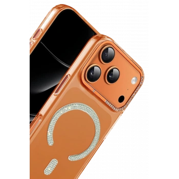  Apple iPhone 17 Pro Tash Diamond Magsafe Kapak - Turuncu